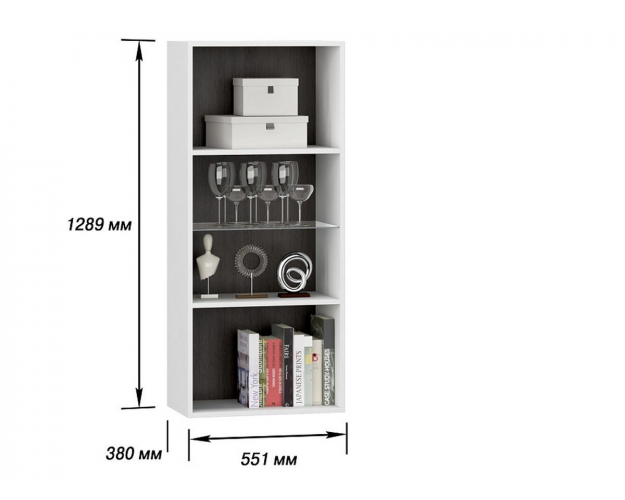 Витрина навесная со стеклом Стокгольм белый / венге / белый глянец